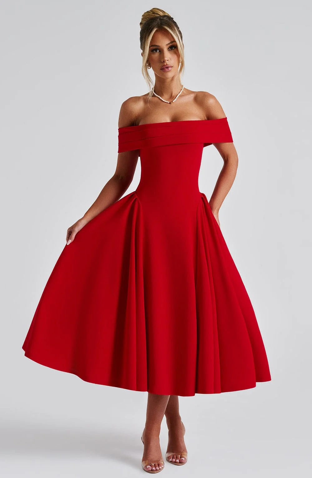 ELENA | Stilvolles Off-Shoulder Midi Kleid