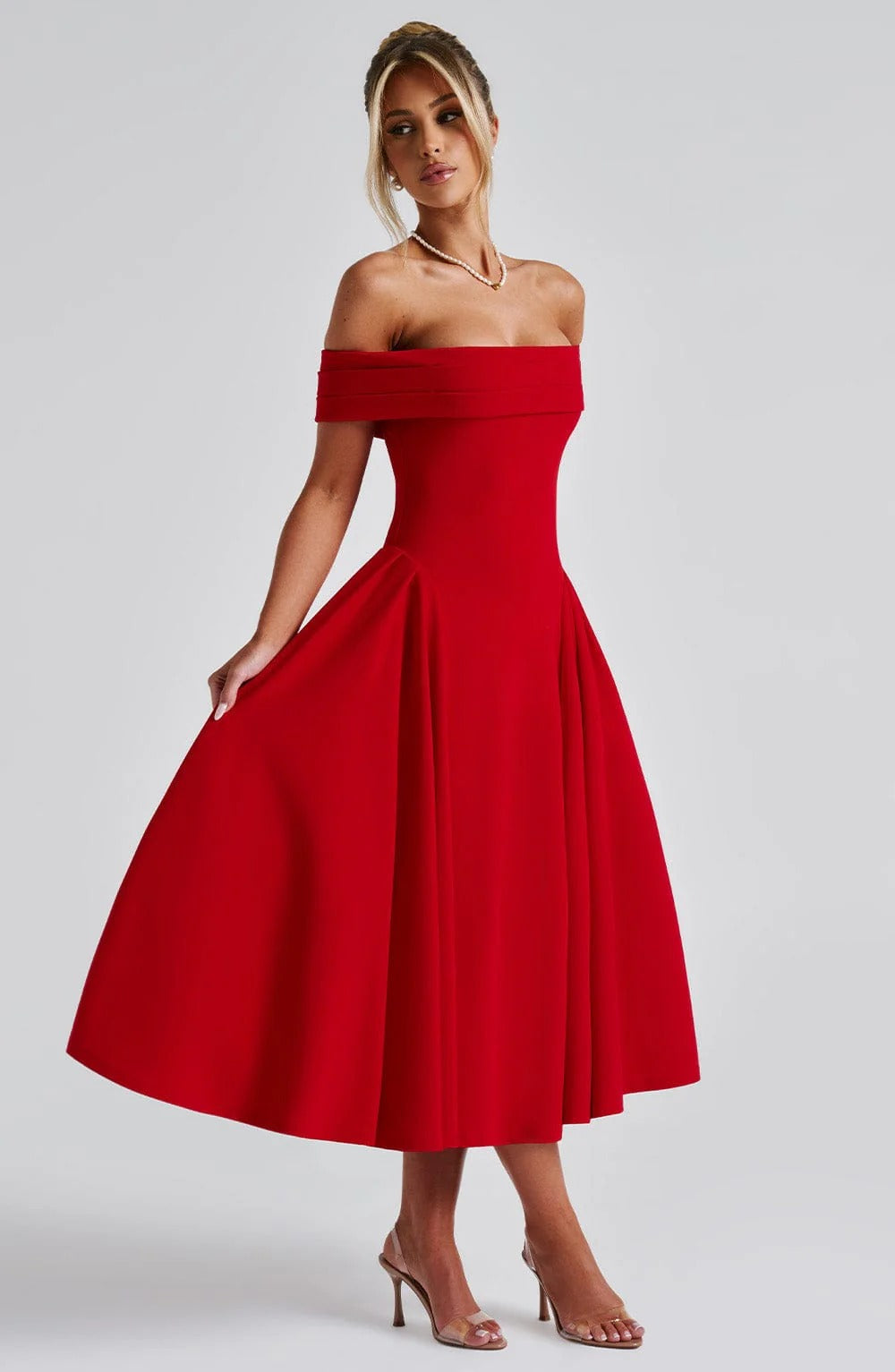 ELENA | Stilvolles Off-Shoulder Midi Kleid