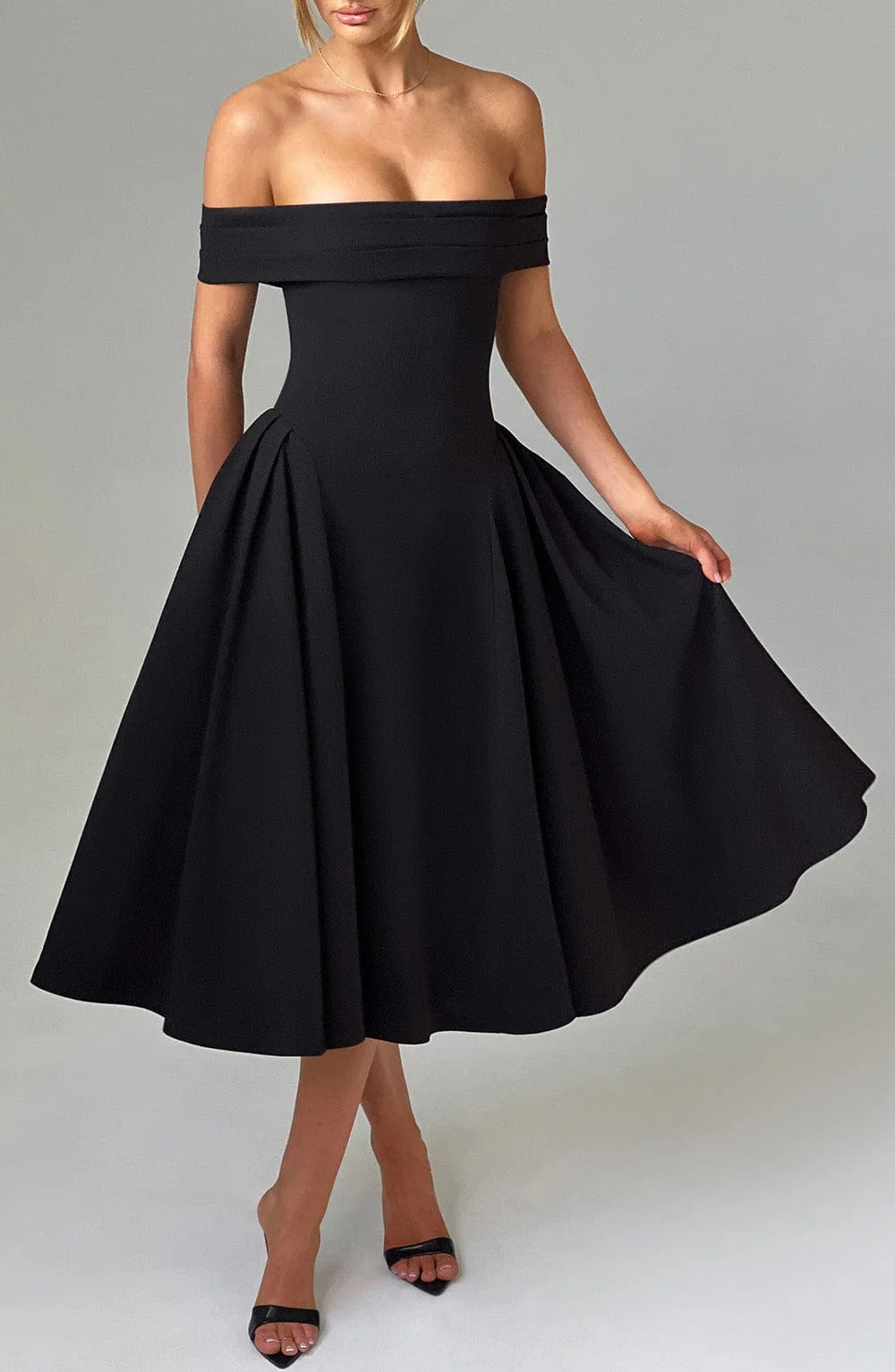 ELENA | Stilvolles Off-Shoulder Midi Kleid