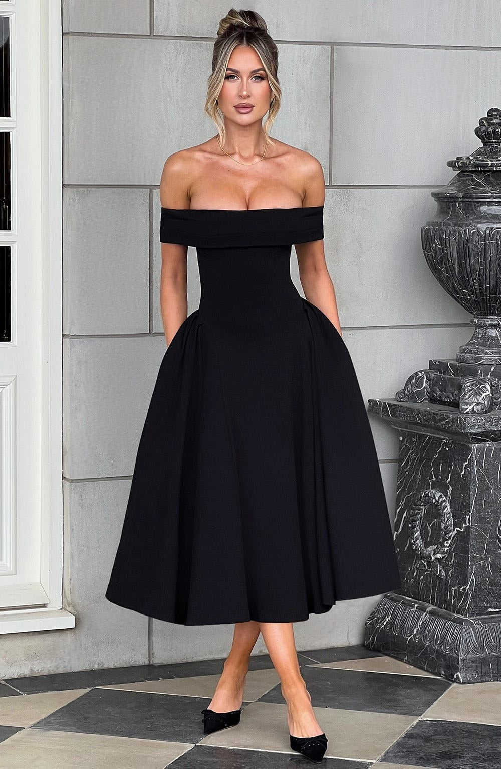 ELENA | Stilvolles Off-Shoulder Midi Kleid