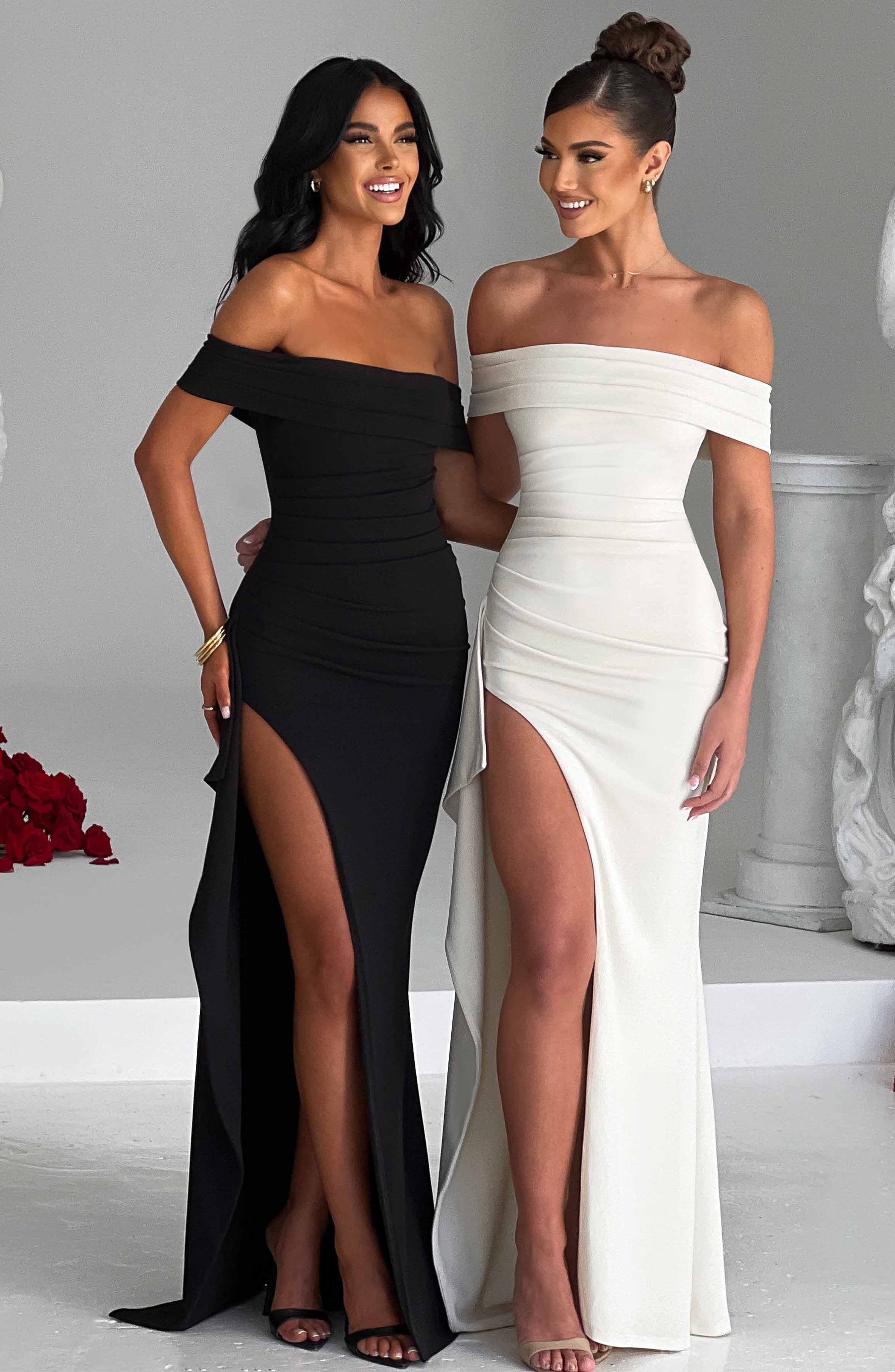 KIM | Off-Shoulder Satin Maxi Kleid