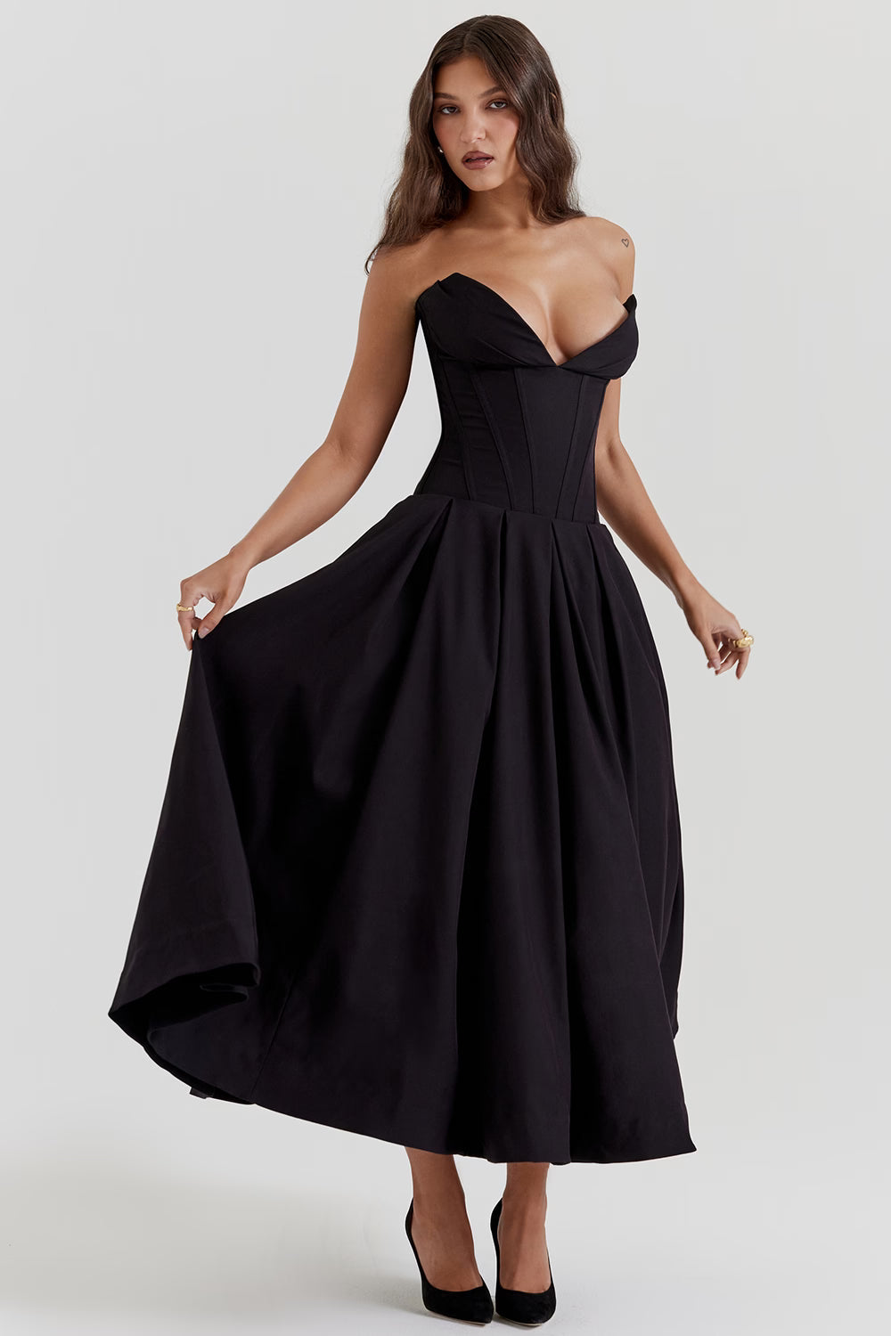 FEMKE | Vestido midi sin tirantes