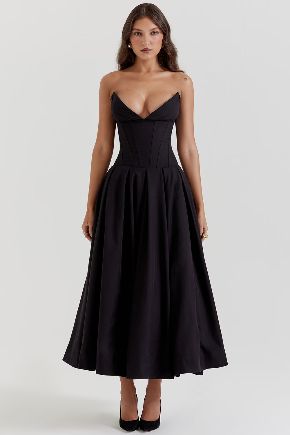 FEMKE | Vestido midi sin tirantes