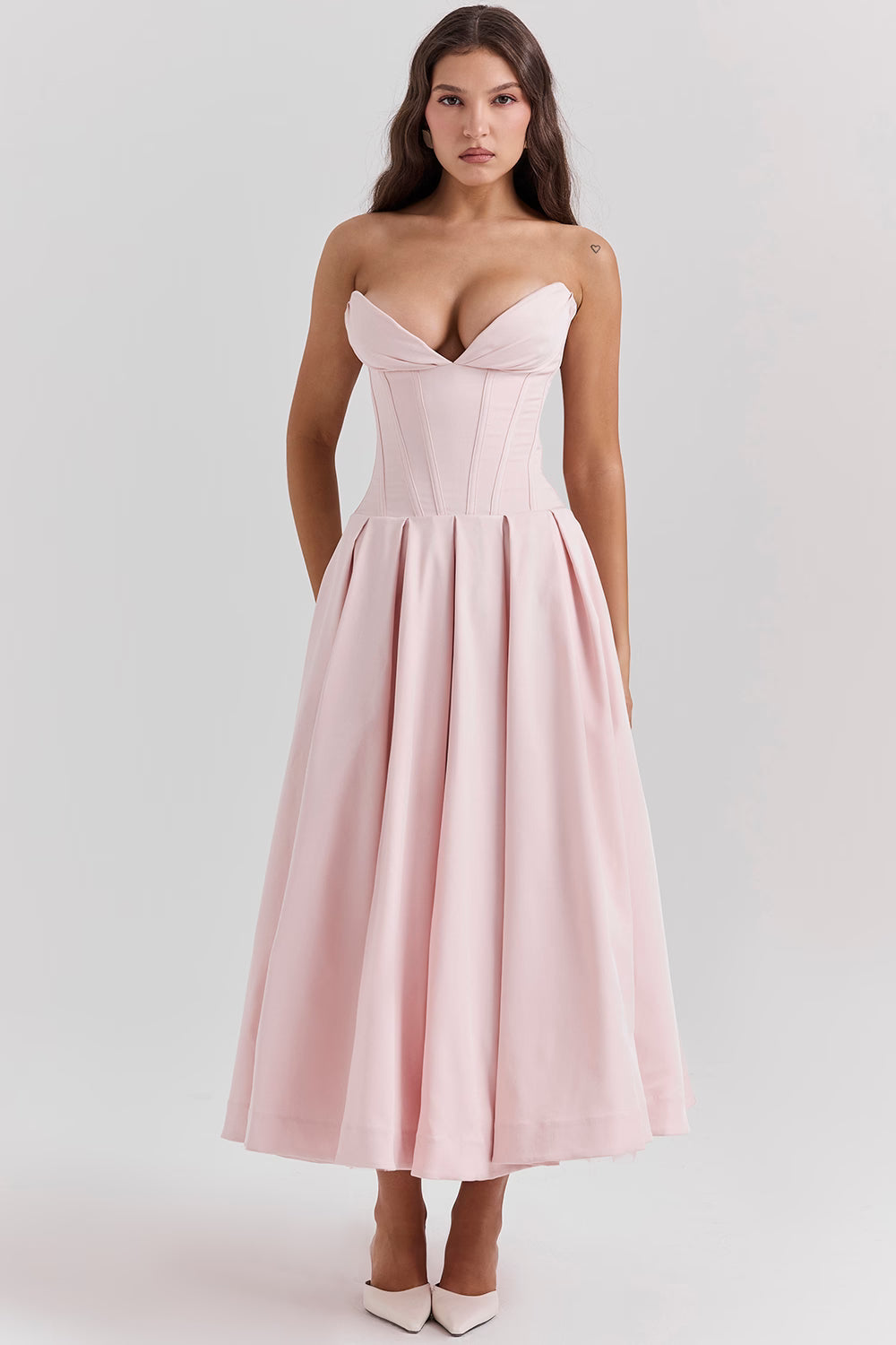 FEMKE | Vestido midi sin tirantes