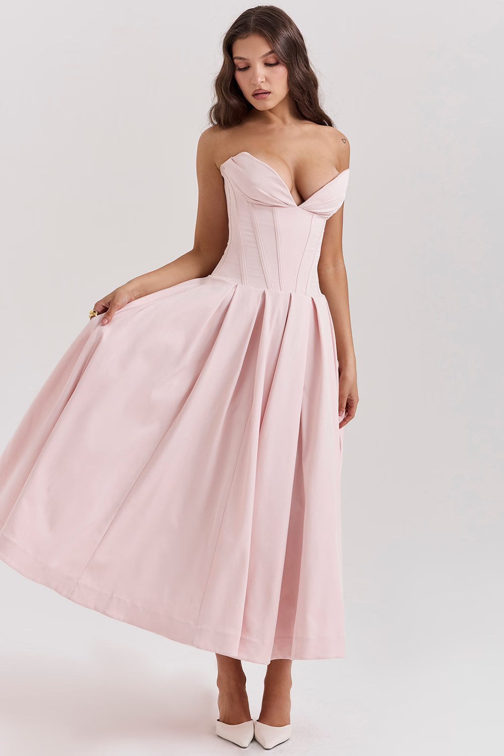 FEMKE | Vestido midi sin tirantes