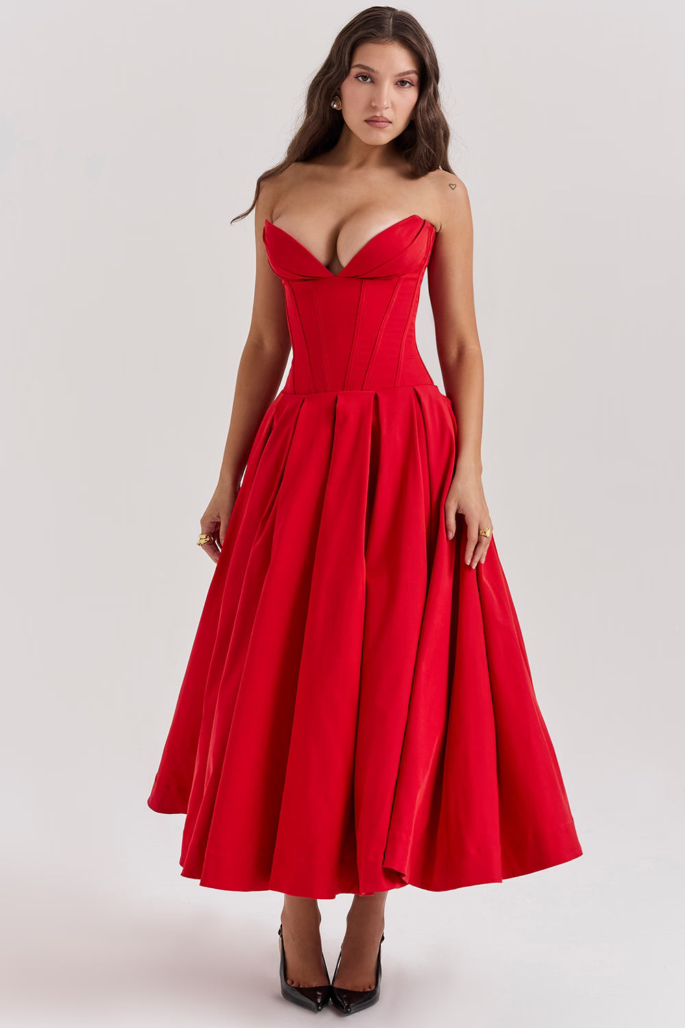 FEMKE | Vestido midi sin tirantes