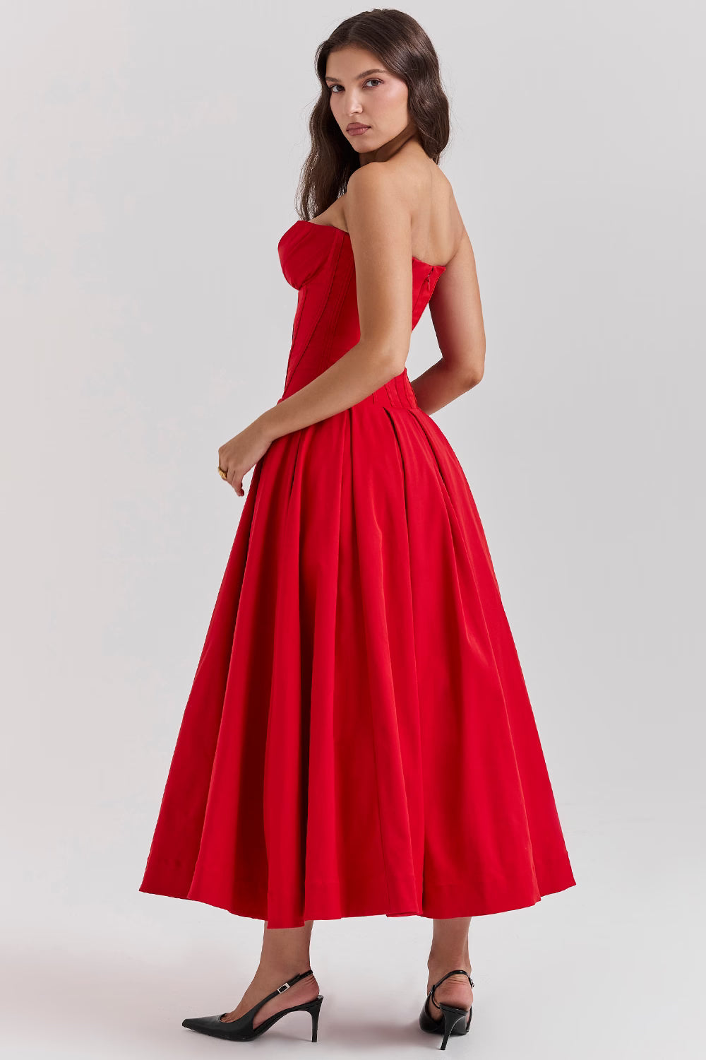 FEMKE | Vestido midi sin tirantes