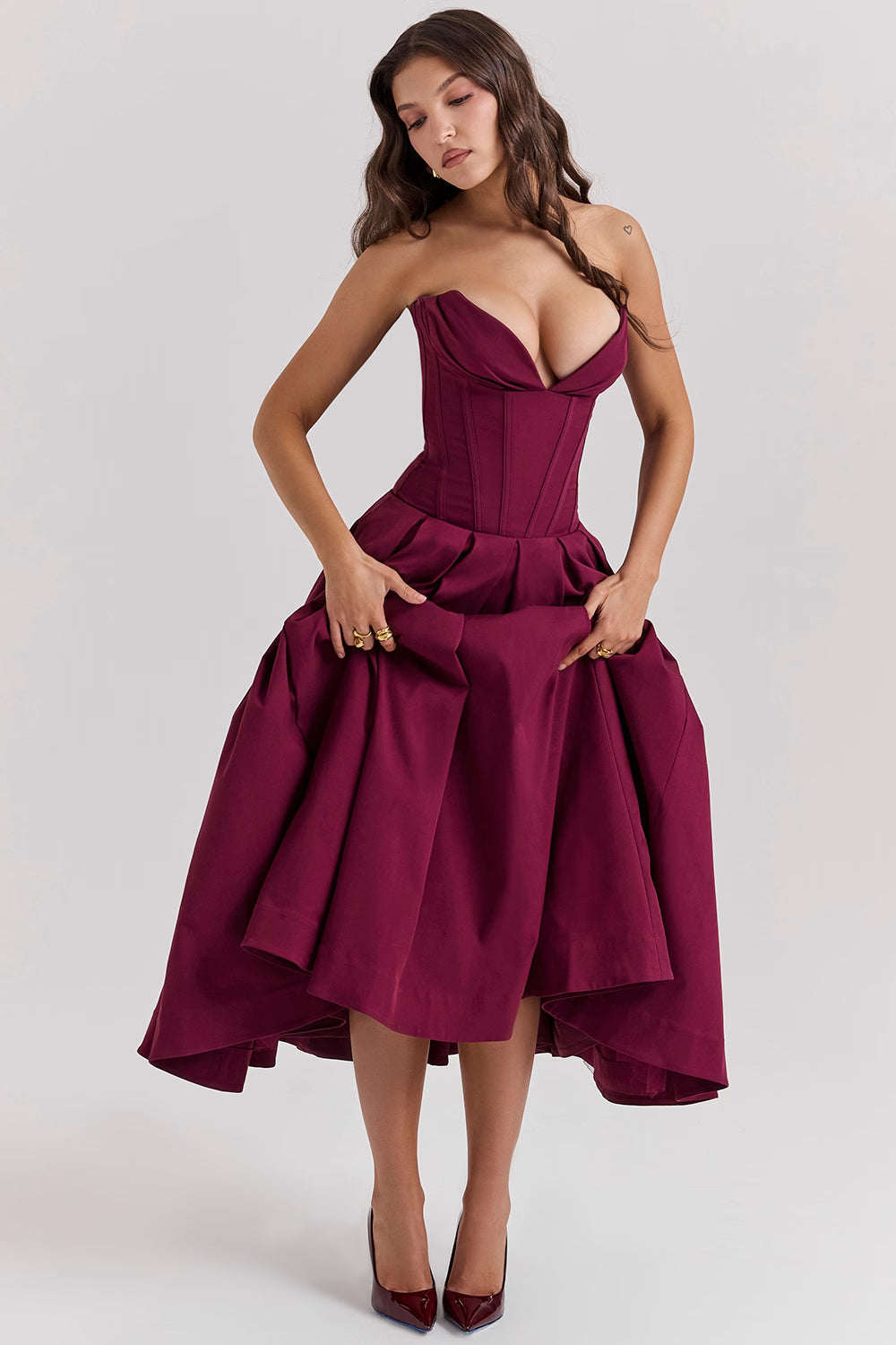 FEMKE | Vestido midi sin tirantes