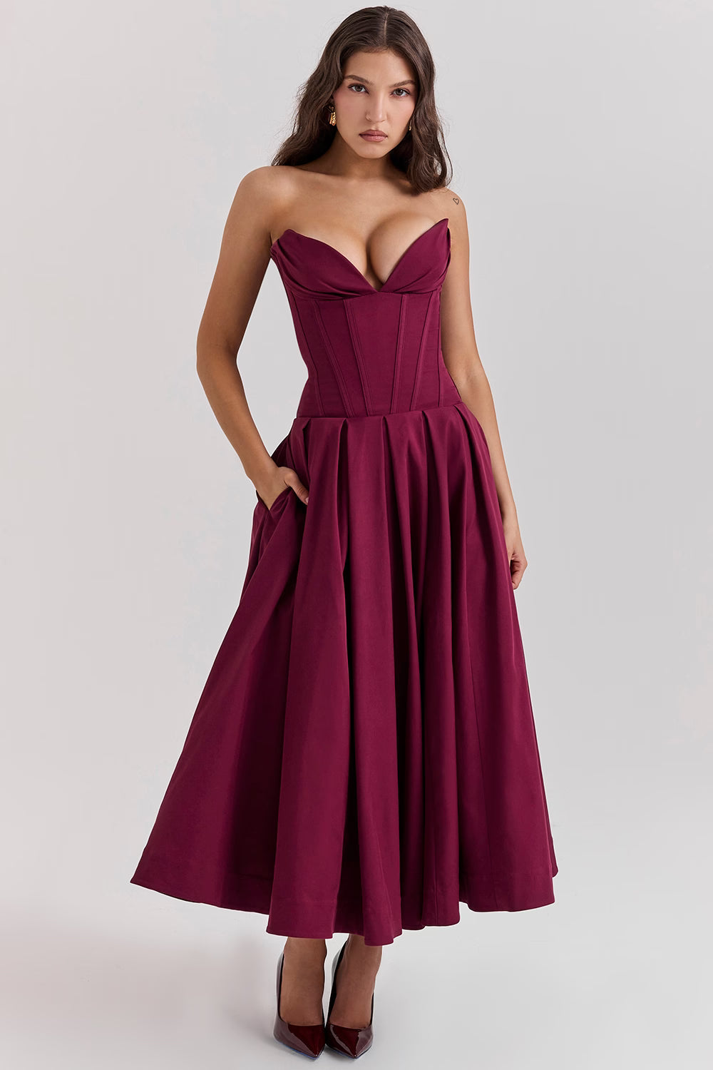 FEMKE | Vestido midi sin tirantes