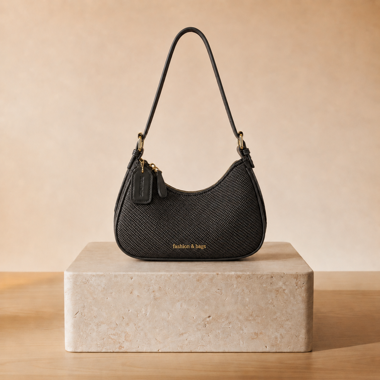 Mini Baguette Saffiano con Charm Dorado