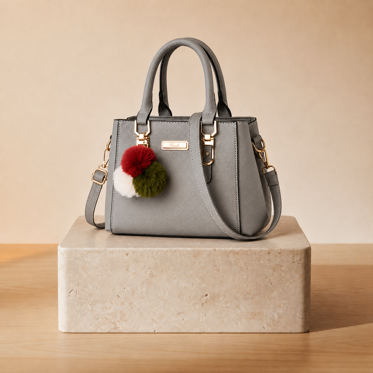 Bolso Satchel Estructurado con Pompón