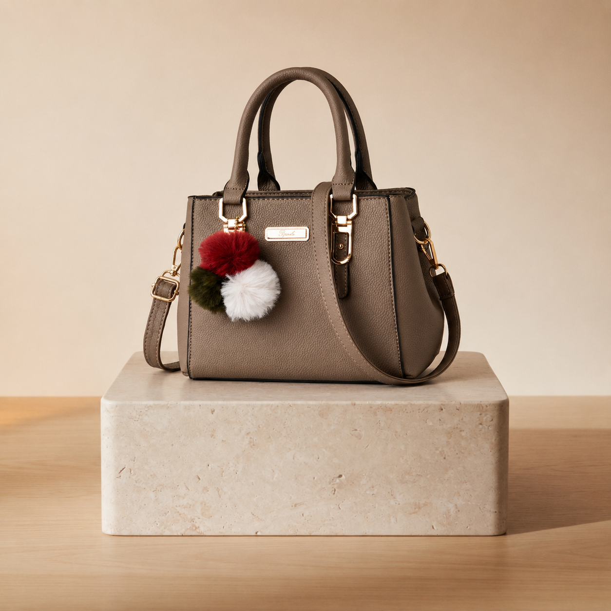 Bolso Satchel Estructurado con Pompón