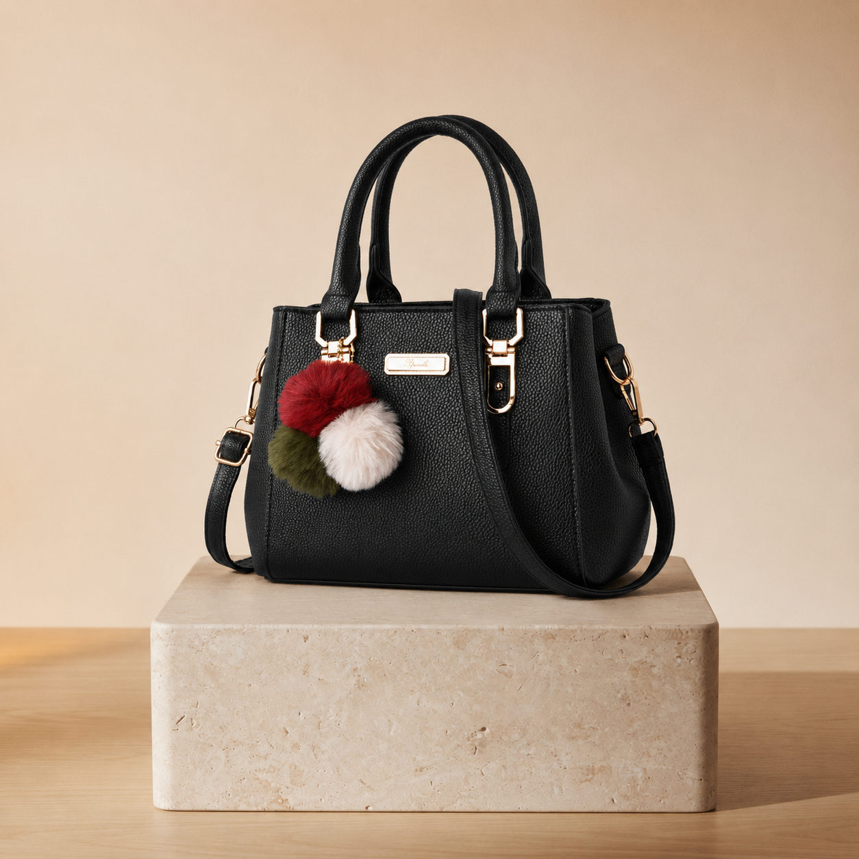 Bolso Satchel Estructurado con Pompón