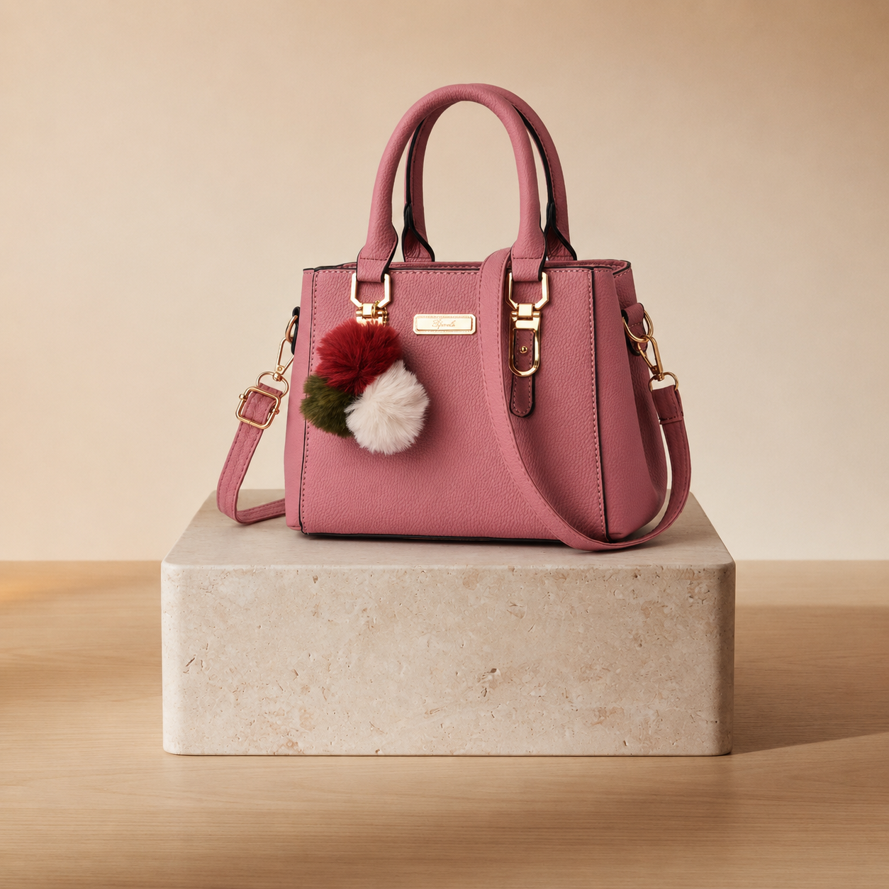 Bolso Satchel Estructurado con Pompón
