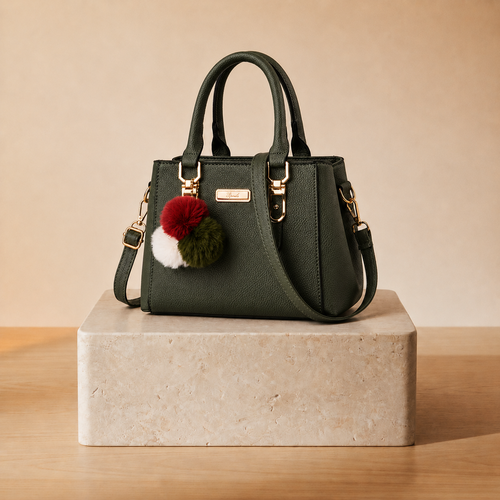 Bolso Satchel Estructurado con Pompón