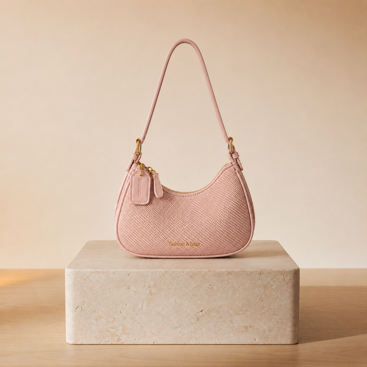 Mini Baguette Saffiano con Charm Dorado